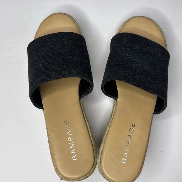Rampage espadrille wedge slides black sandals sz 8.5 black denim upper. - Picture 2 of 5